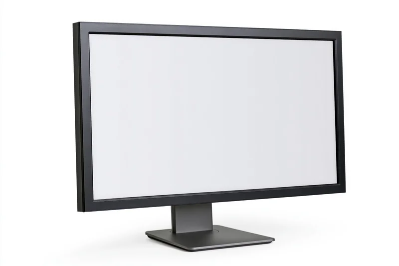 Modern flat-screen computer monitor with blank white screen isolated on white background