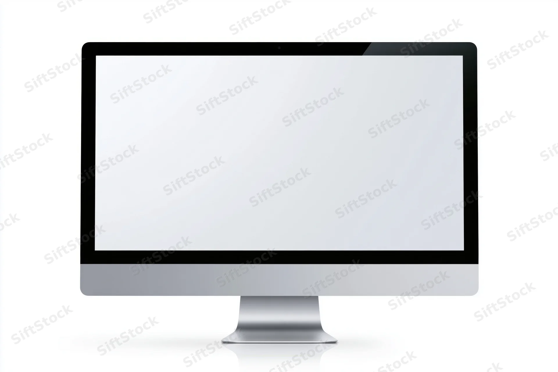 Slim all-in-one desktop computer monitor with blank white screen on white background