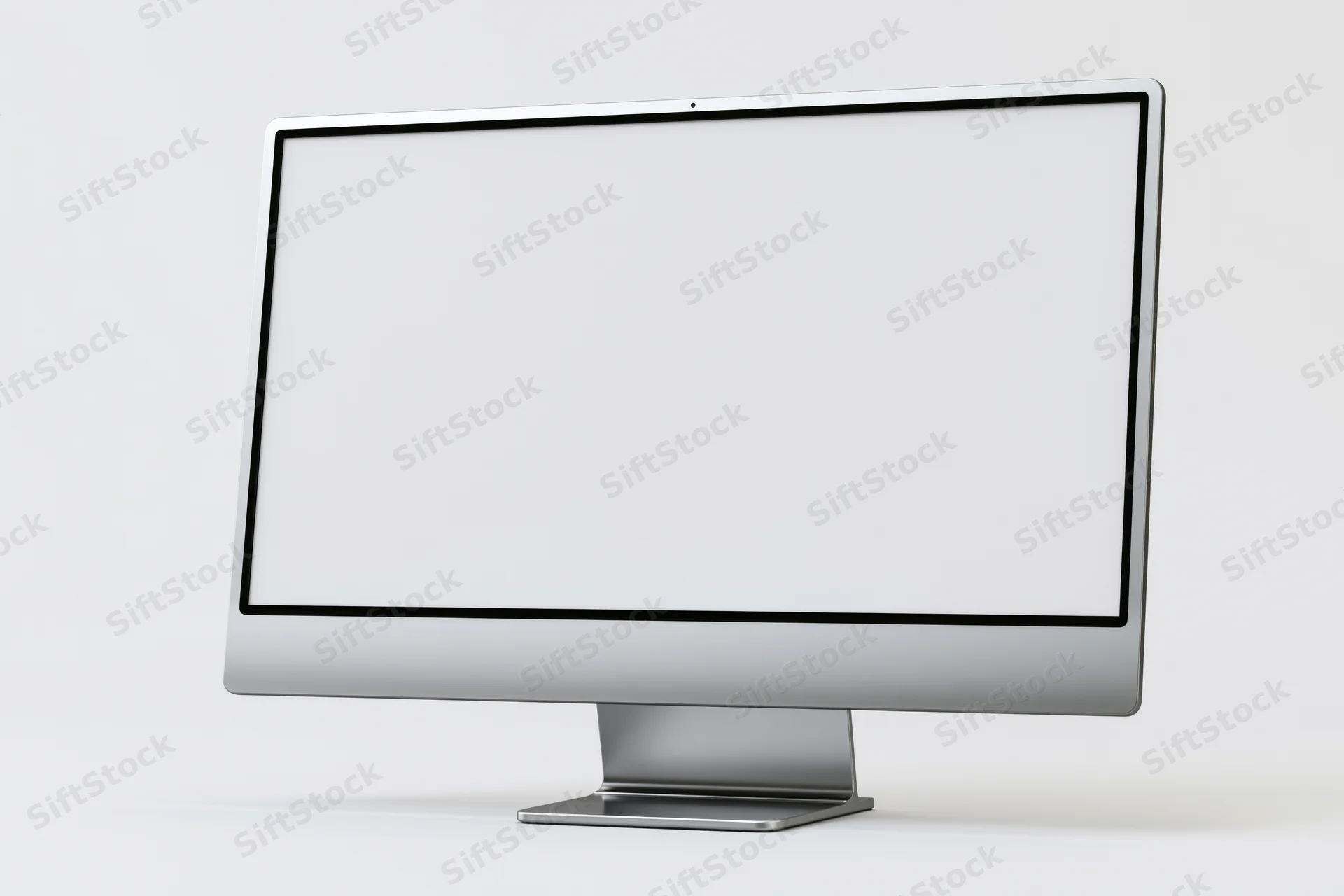 Slim all-in-one desktop computer monitor with blank white screen on white background