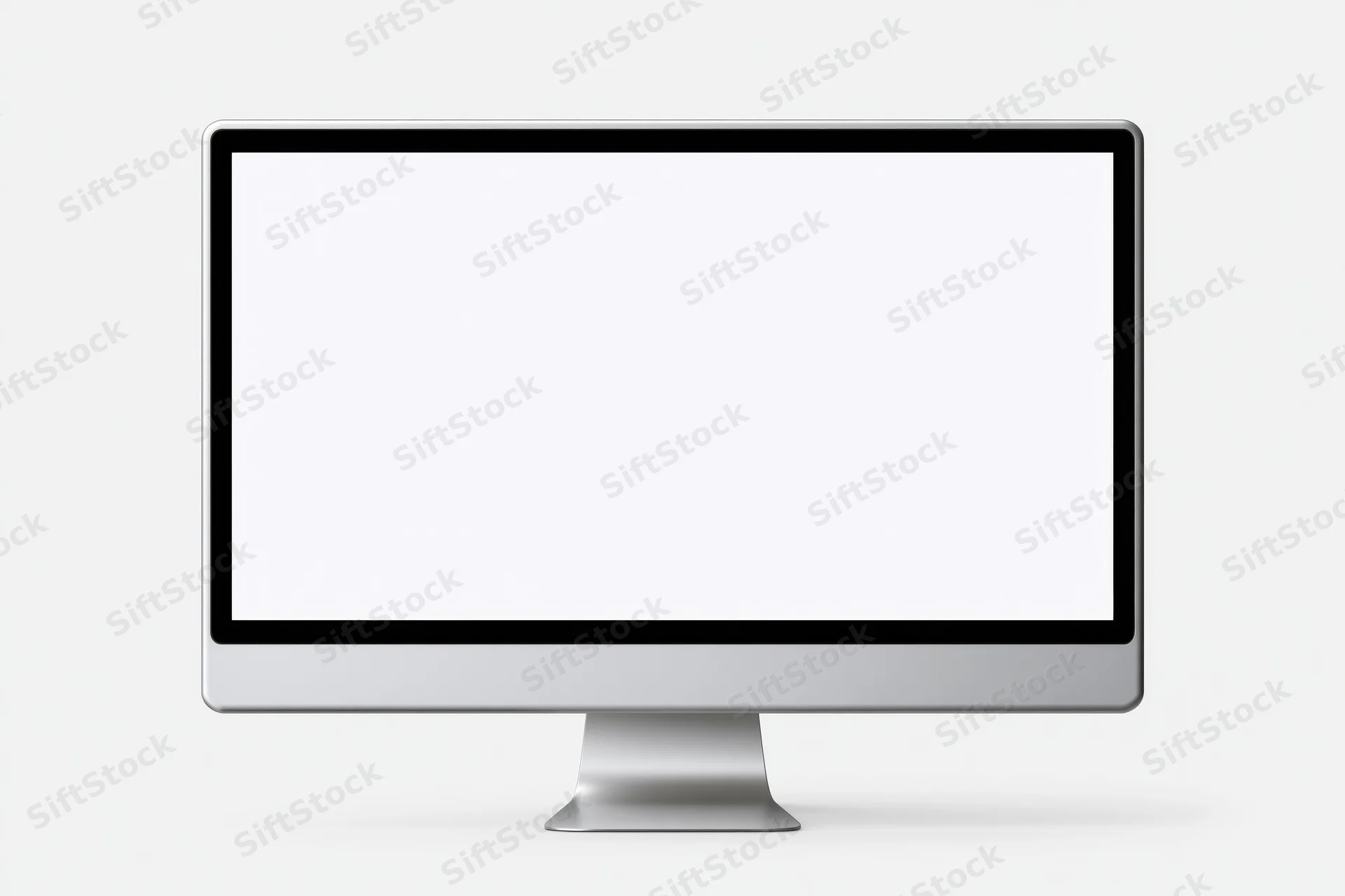 Slim all-in-one desktop computer monitor with blank white screen on plain background