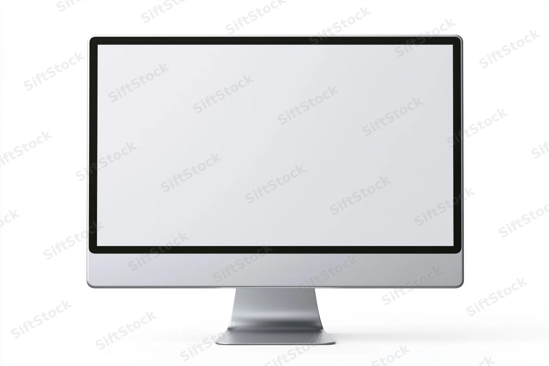 Slim all-in-one desktop computer monitor with blank white screen on white background