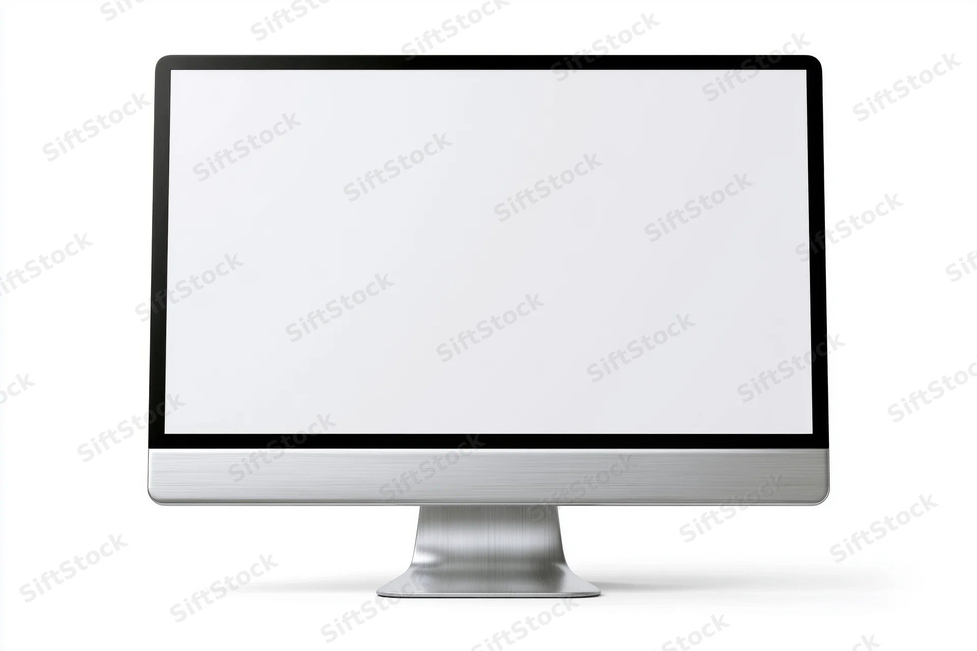 Slim all-in-one desktop computer monitor with blank white screen on white background