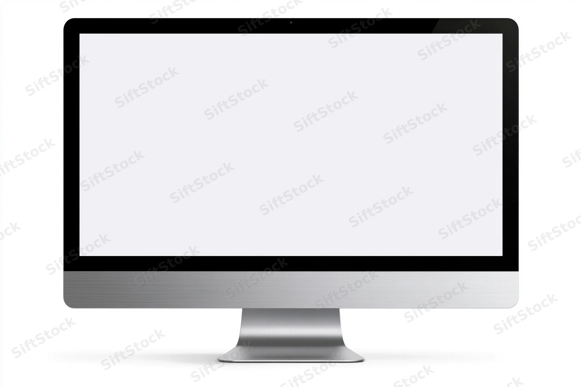 Slim all-in-one desktop computer monitor with blank white screen on white background
