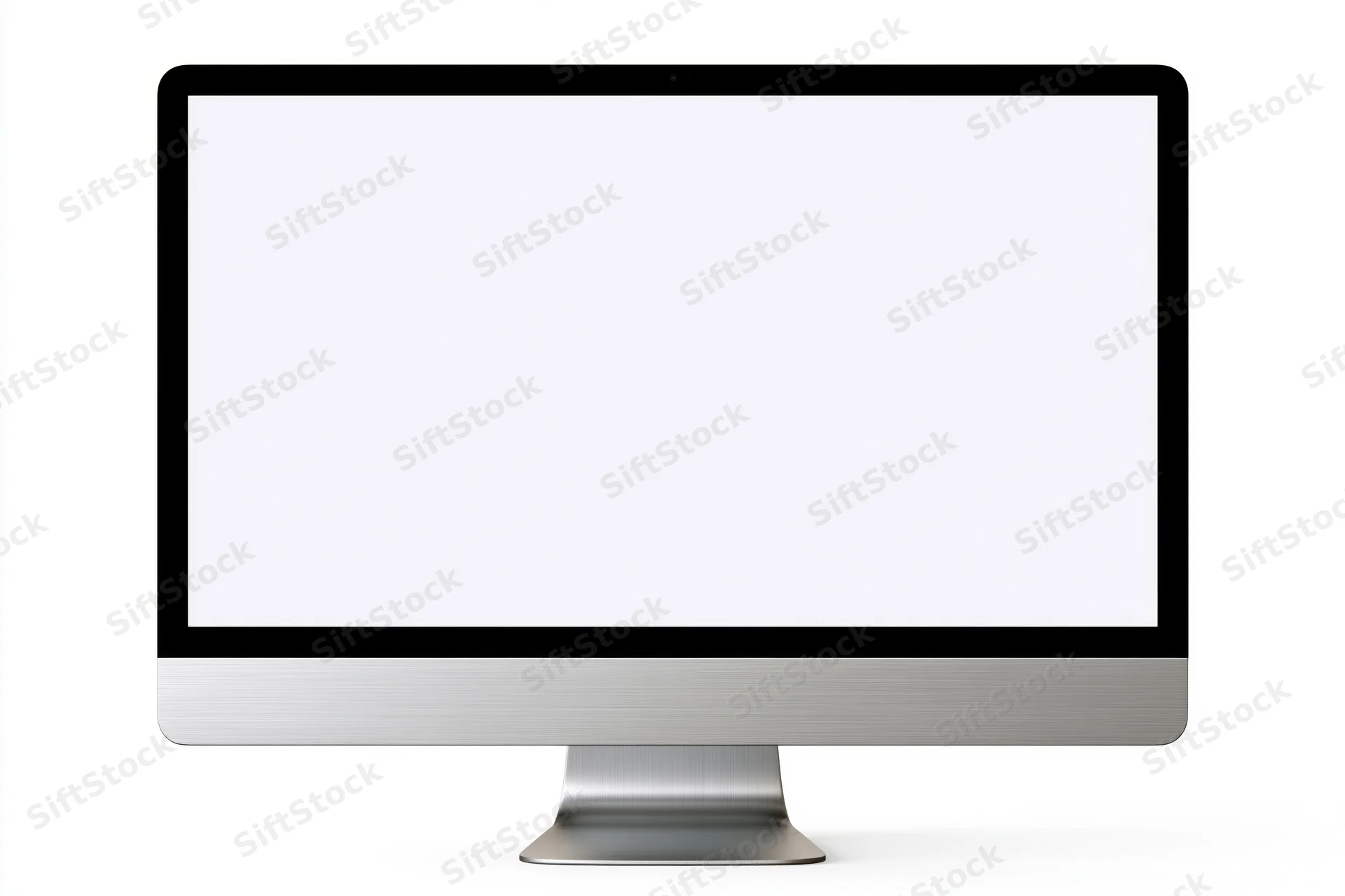 Slim all-in-one desktop computer monitor with blank white screen on white background