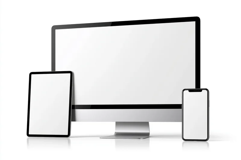 Three blank-screen devices arranged together on a white surface