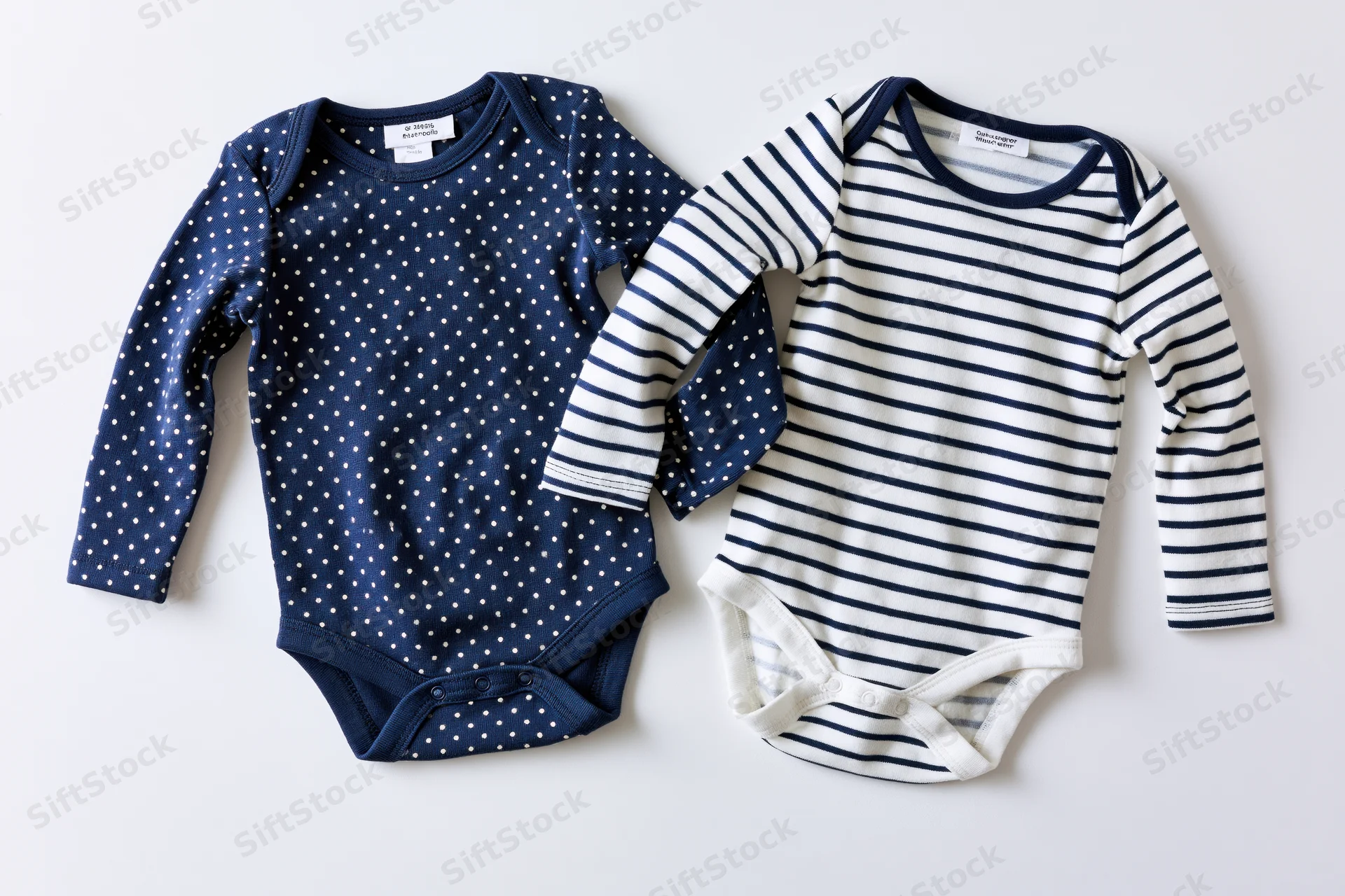 Two infant longsleeve bodysuits laid flat on white background