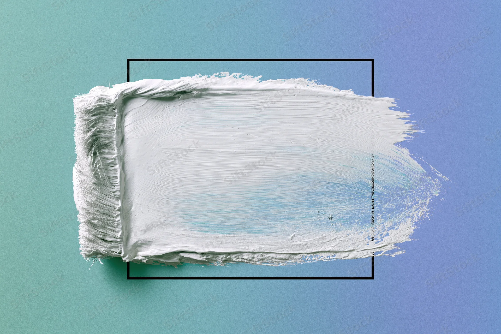 White paint brushstroke on a smooth gradient background with black frame