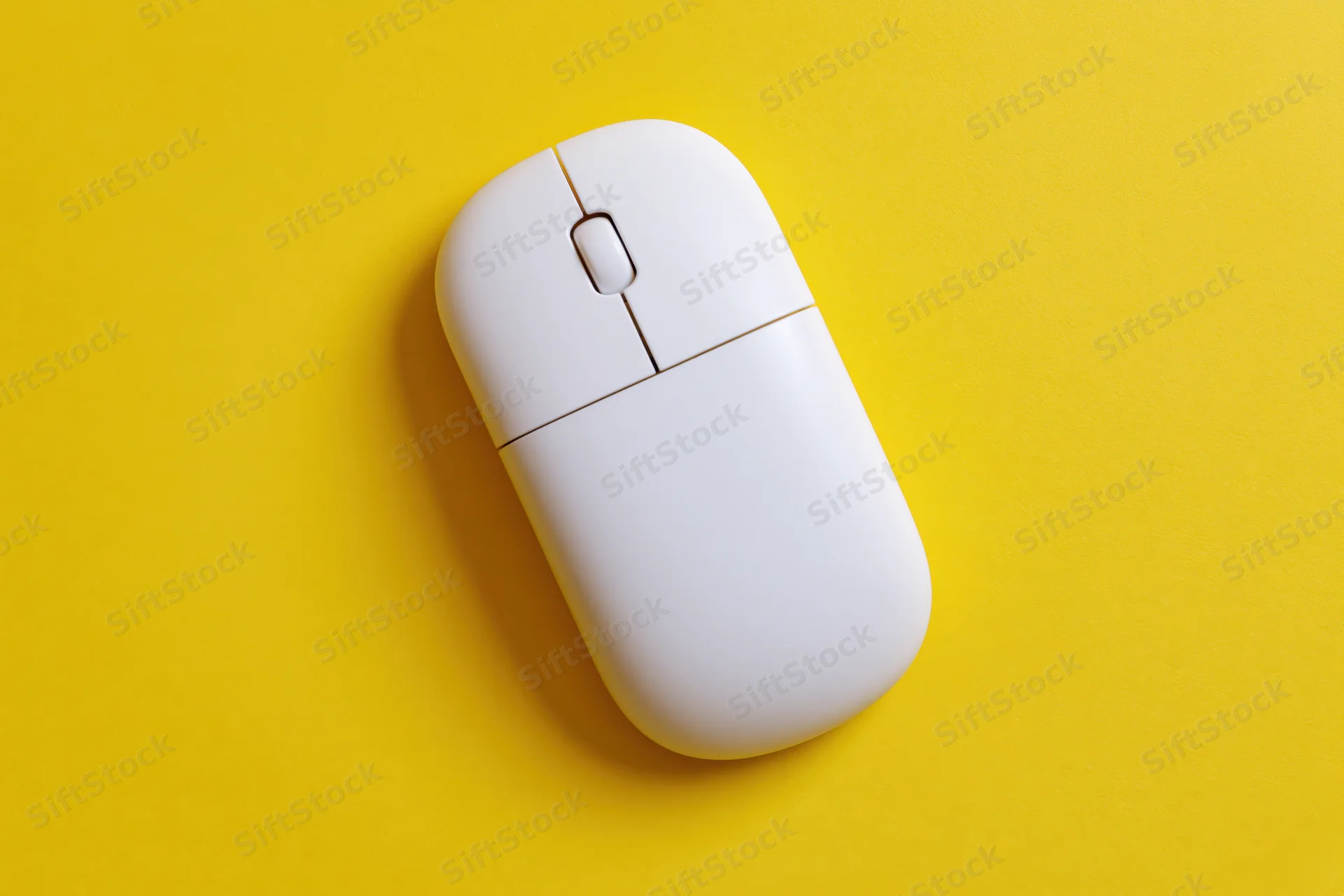 White wireless computer mouse on yellow paper surface
