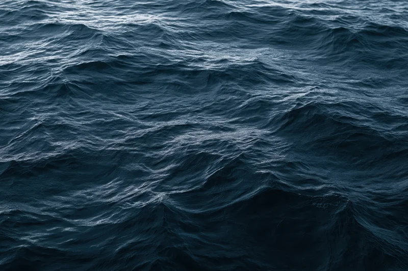 Dark choppy ocean surface with small waves and ripples, aerial close-up view