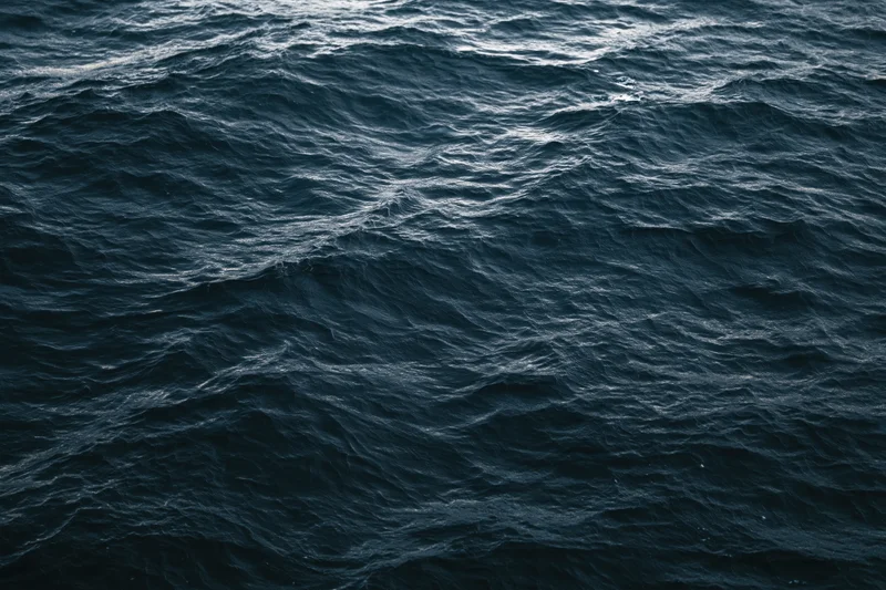Dark choppy ocean surface with small waves and ripples under overcast light