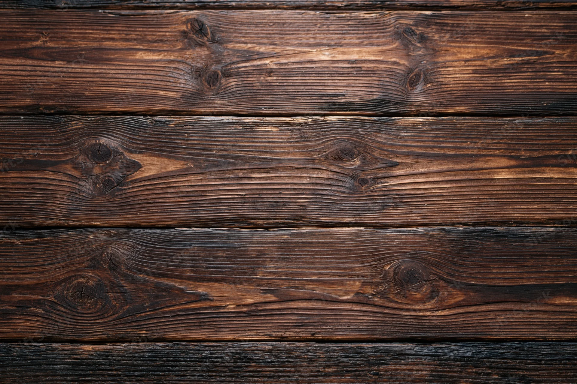 Horizontal aged dark wooden planks forming a flat surface with visible grain and knots