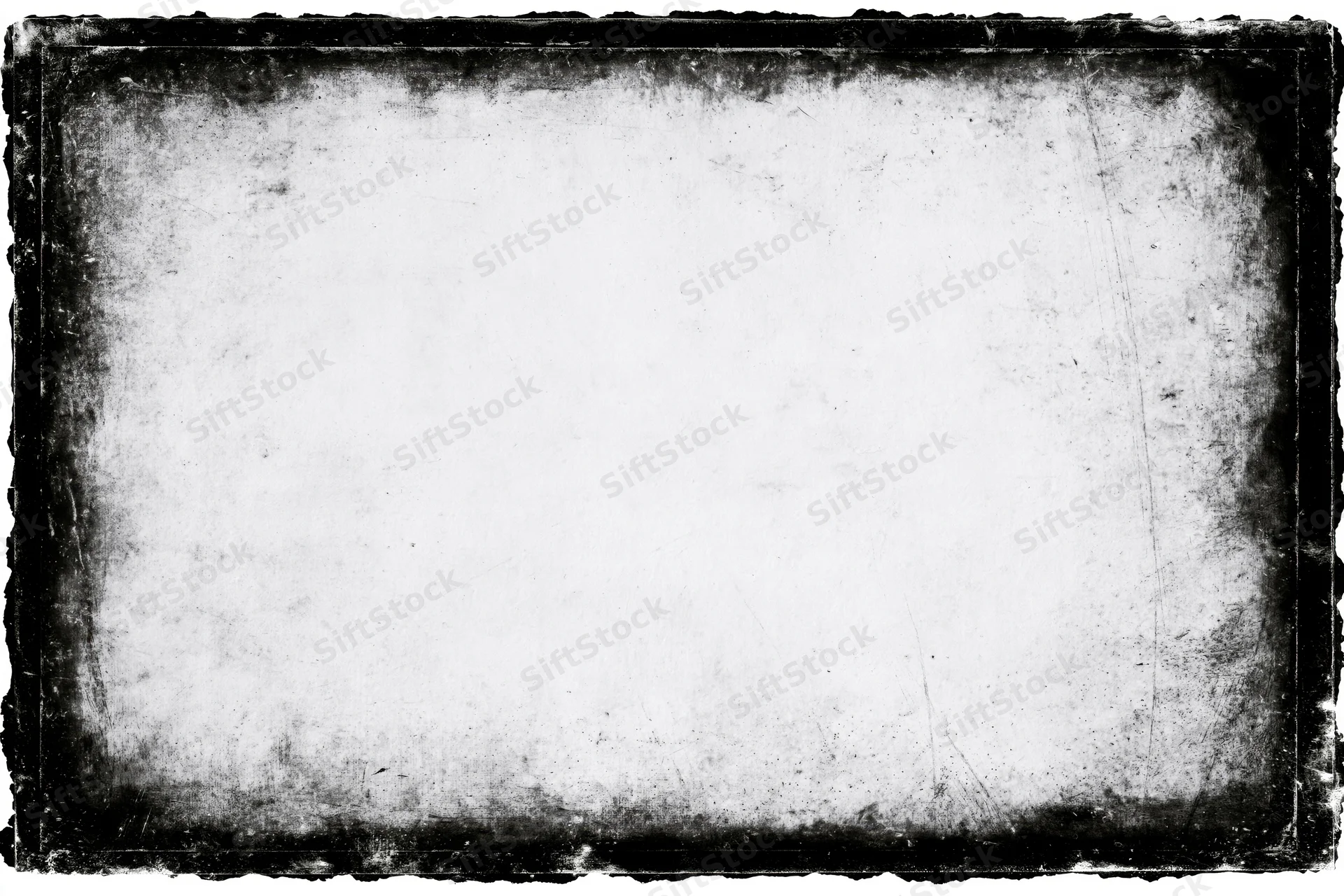 Aged grunge photo frame with dark distressed borders and central white space
