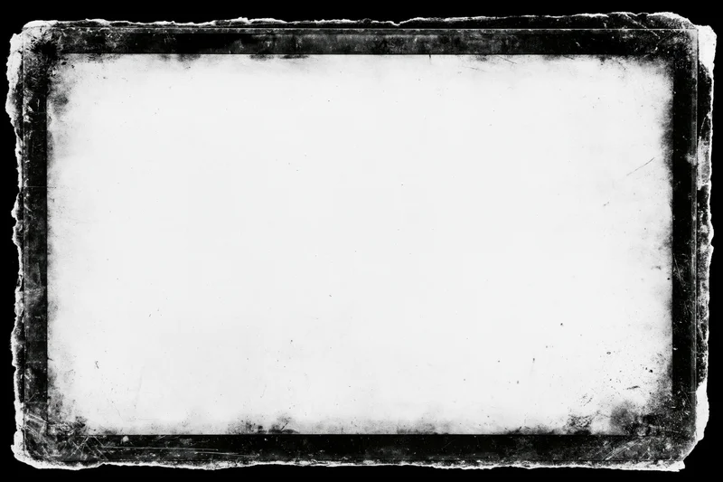 Aged grunge photo frame with dark distressed edges on white background