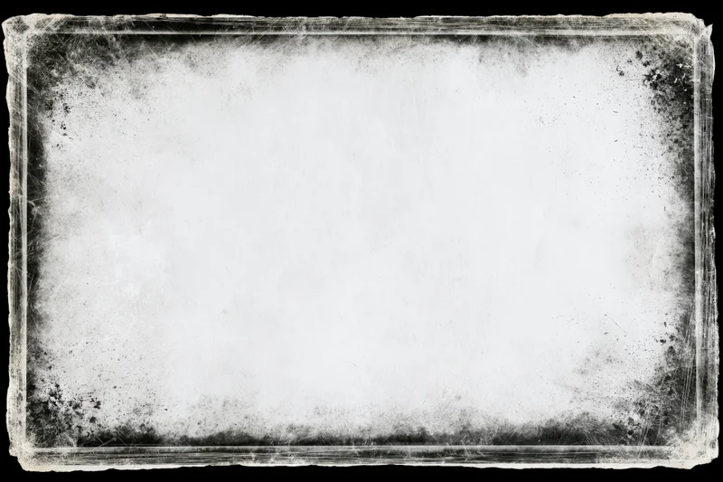 Aged grunge photo frame border with dark distressed edges and white center copyspace