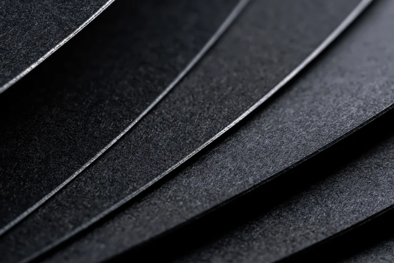Curved black cardstock sheets layered in close-up abstract view