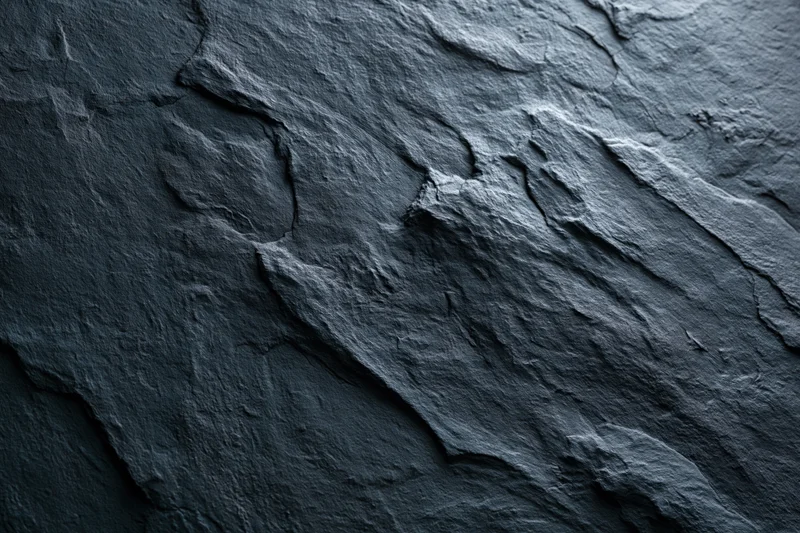 Close-up of dark rough slate surface with natural cracks and texture