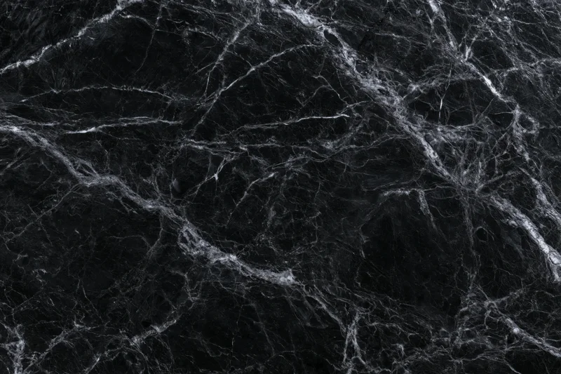 Close-up of polished black marble surface with white veining filling the frame
