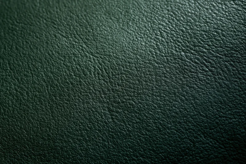 Close-up of dark green leather surface showing fine grain texture