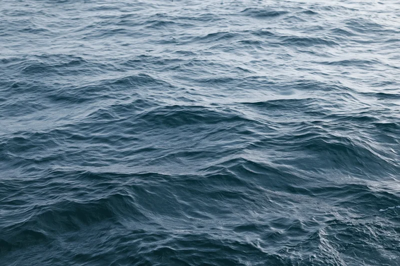 Overhead closeup of rolling ocean waves with textured surface and subtle light reflections