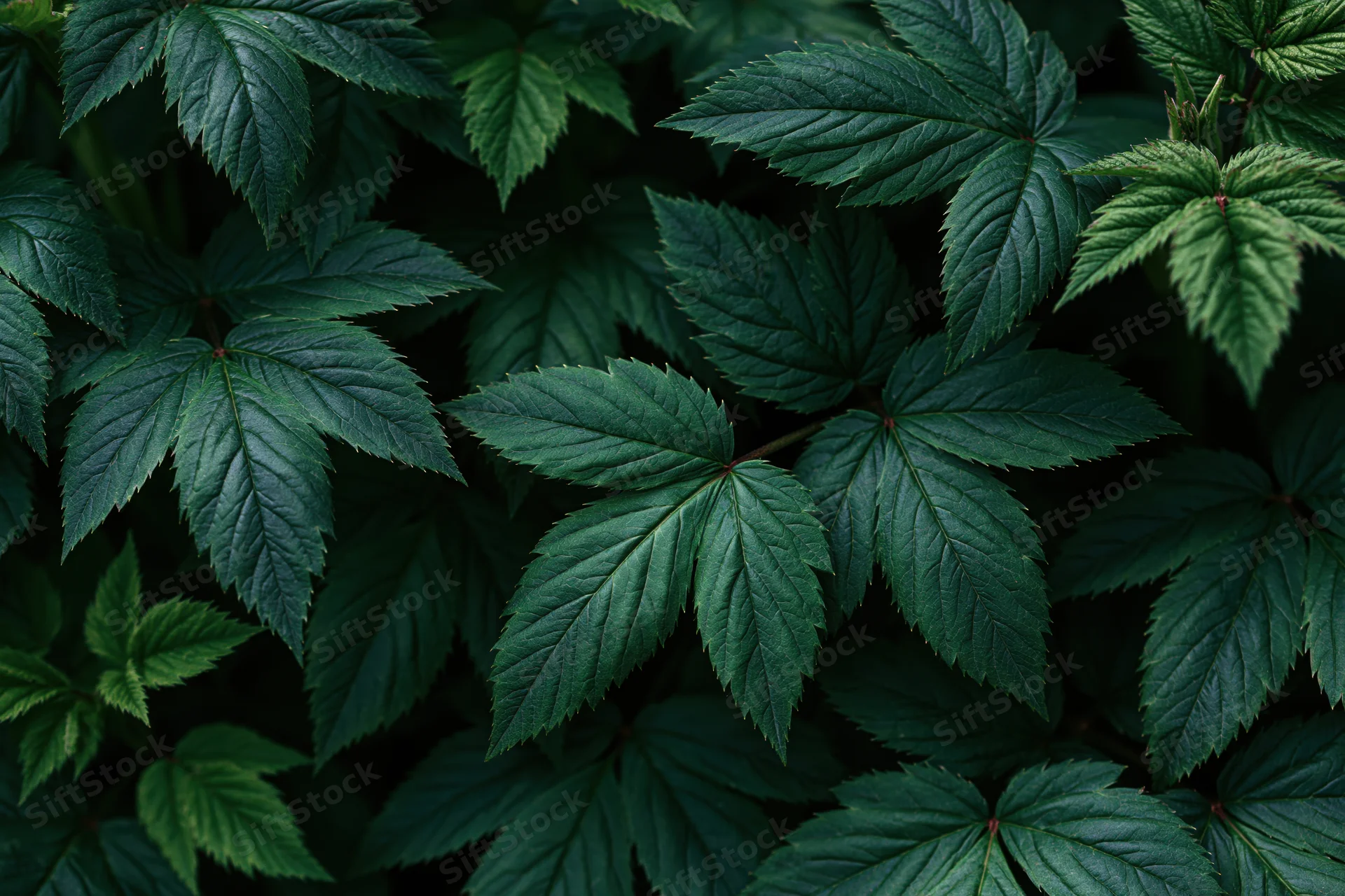 Dense cluster of dark green compound leaves filling the frame