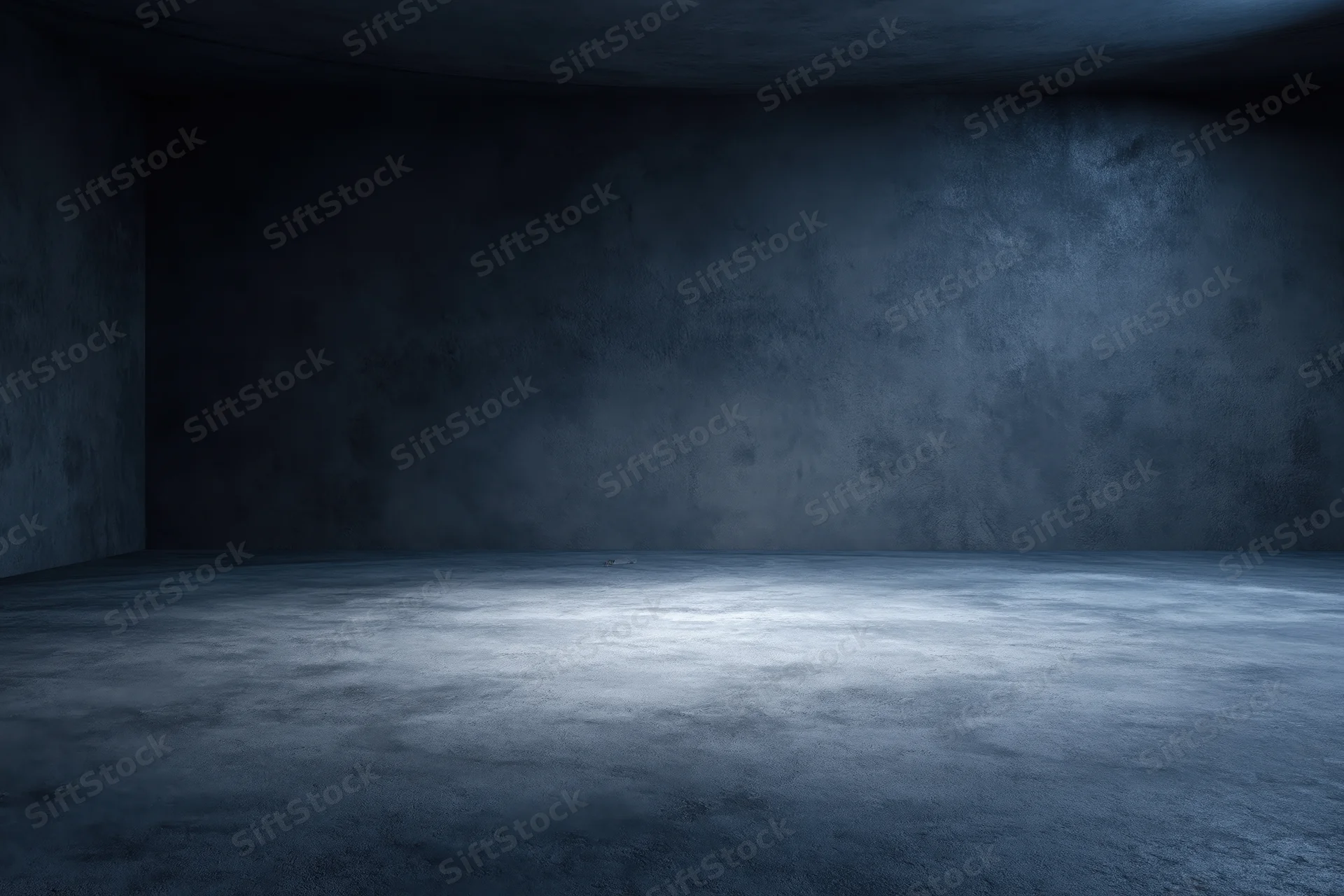 Empty dark concrete room interior with bare walls and floor meeting at corner