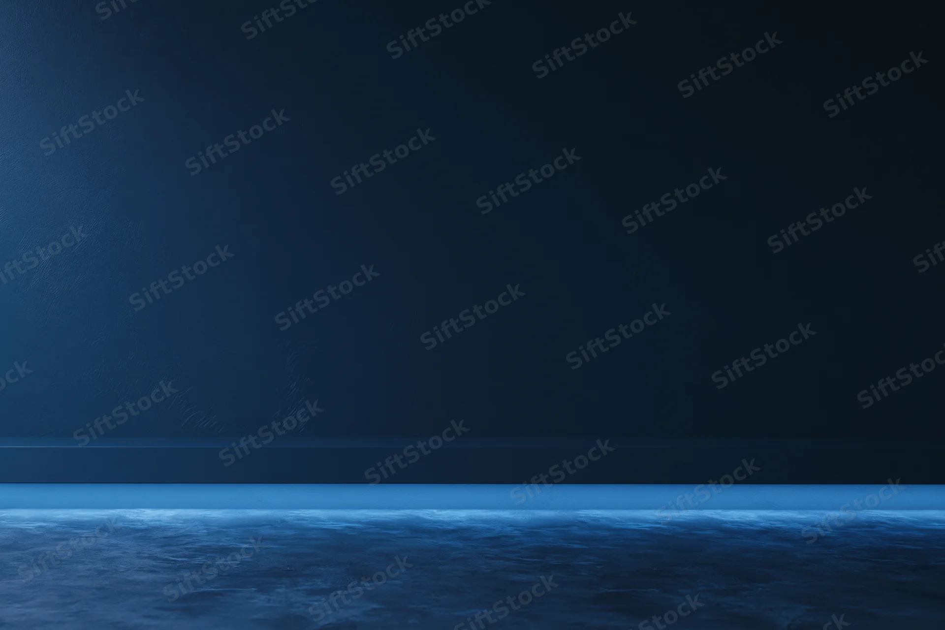 Dark navy blue studio backdrop with flat matte wall and horizontal line across the frame