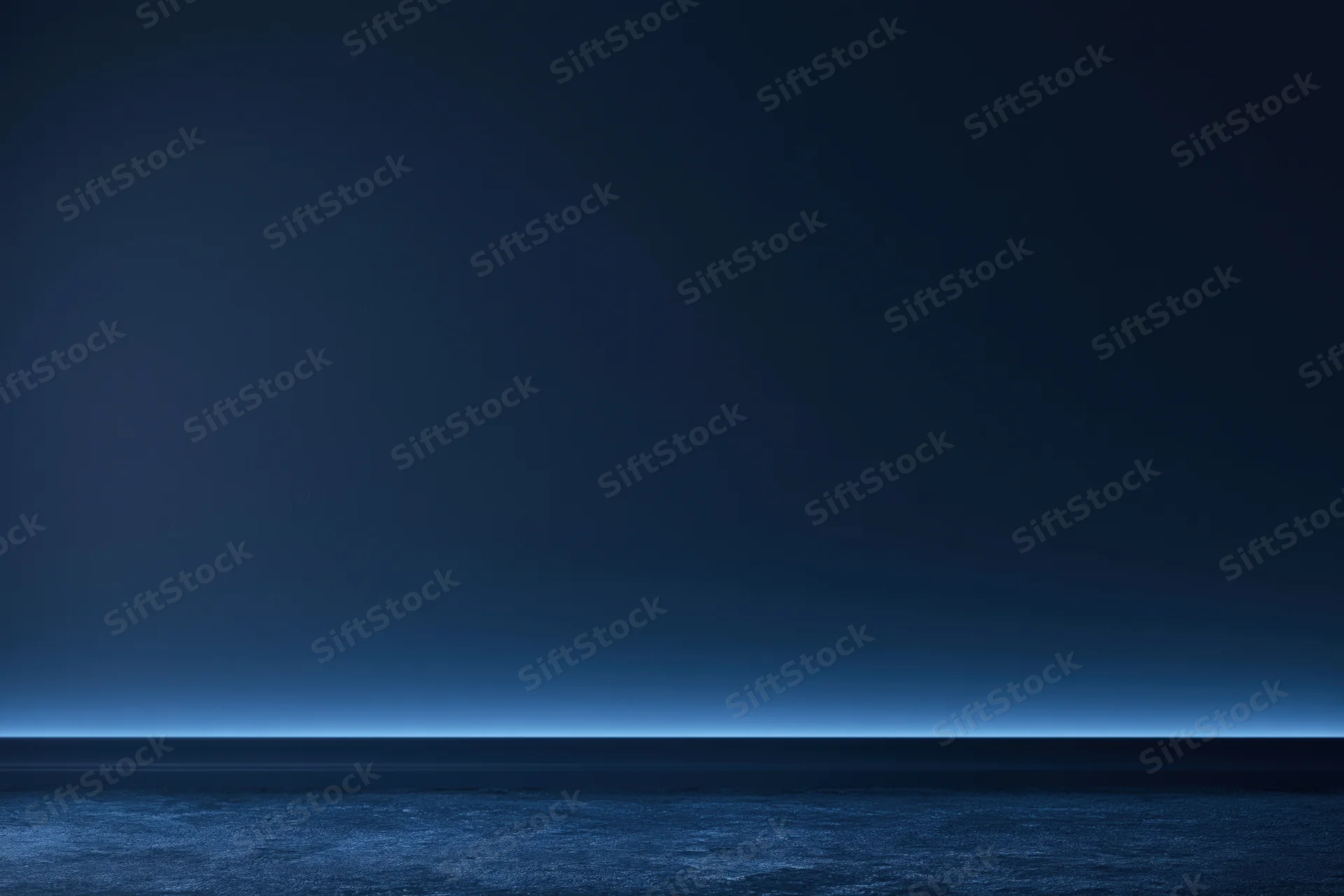 Dark navy blue studio backdrop with flat matte wall and horizon line
