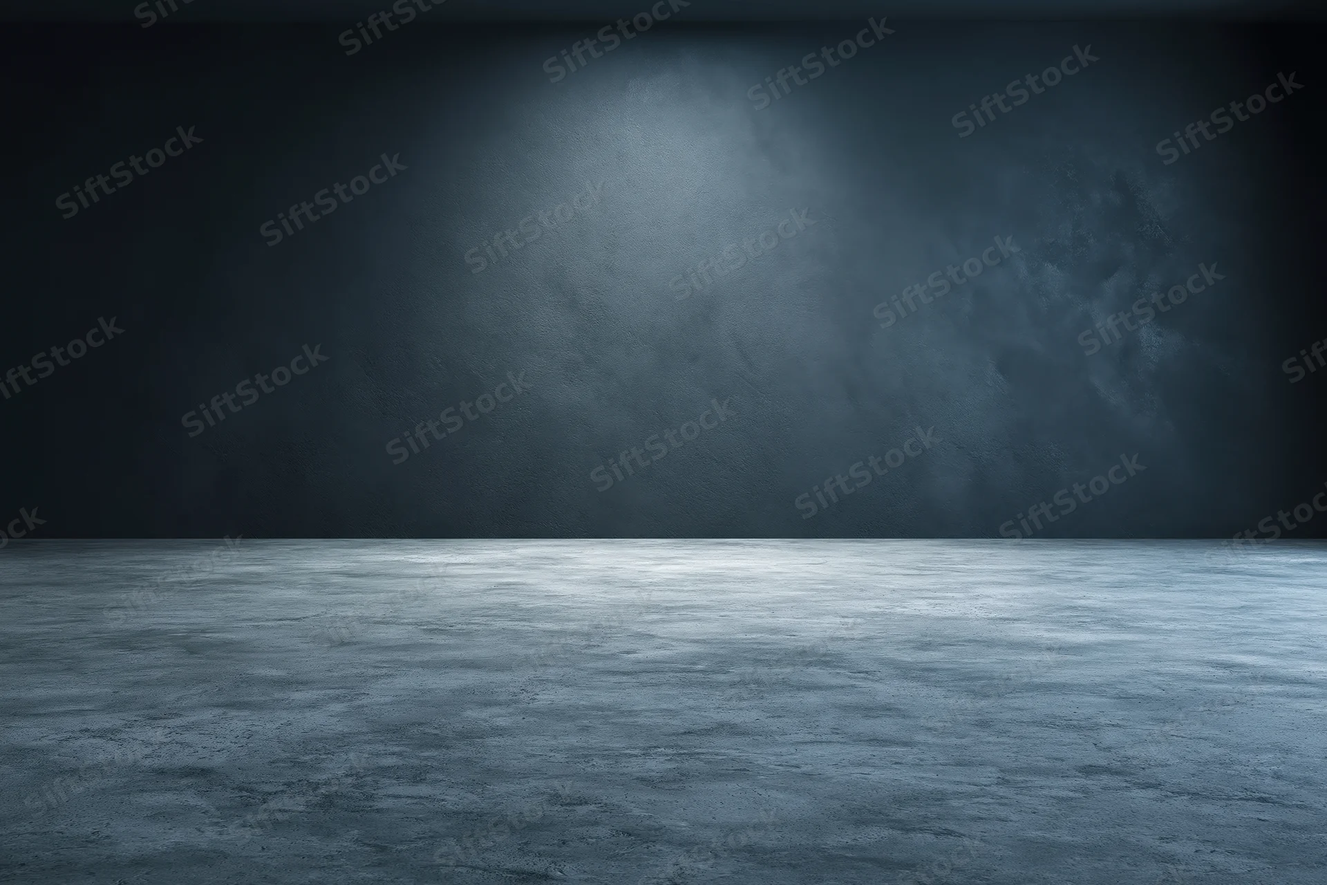 Empty concrete room interior with spotlight on dark textured wall and floor