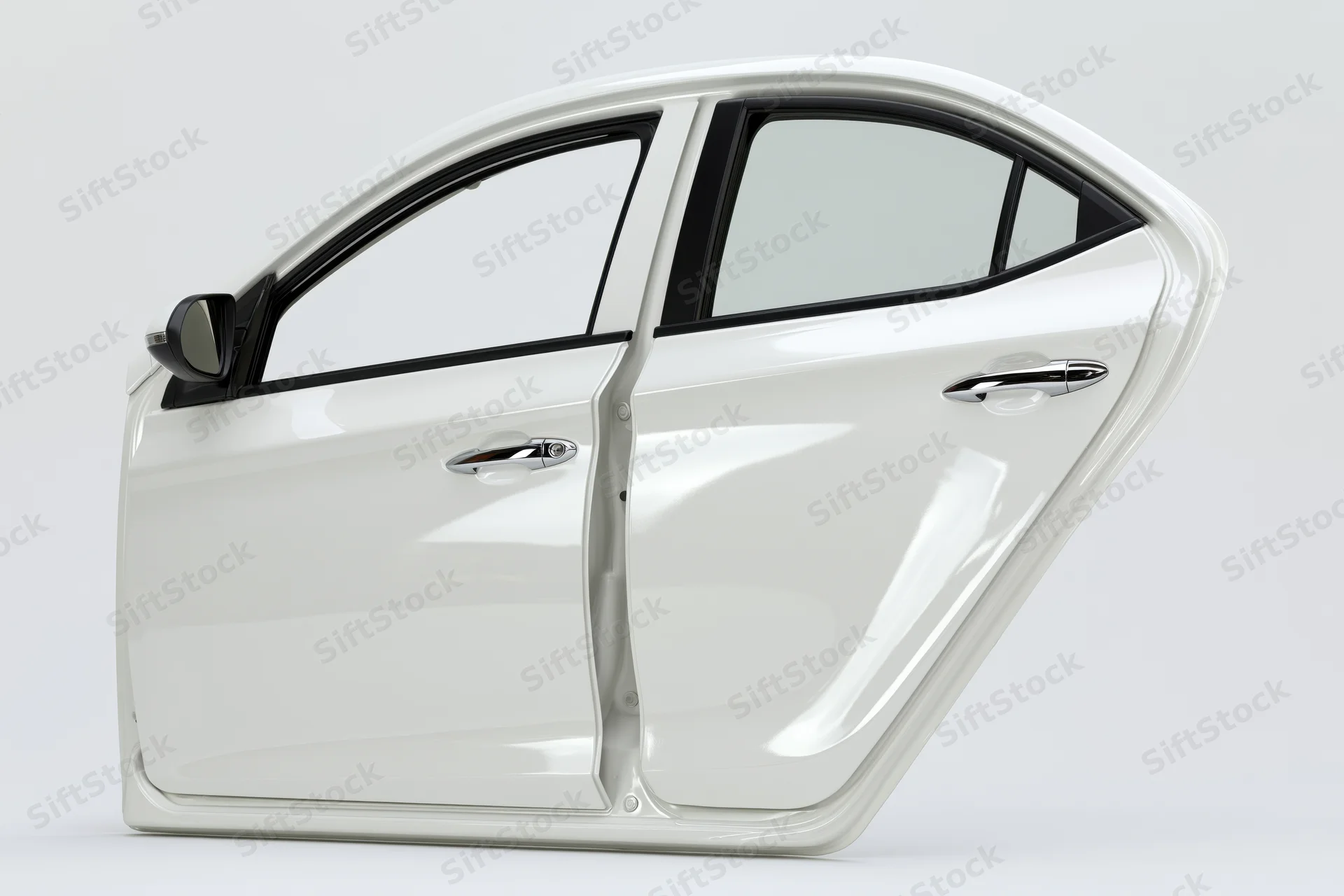 White car door standing upright isolated on white background