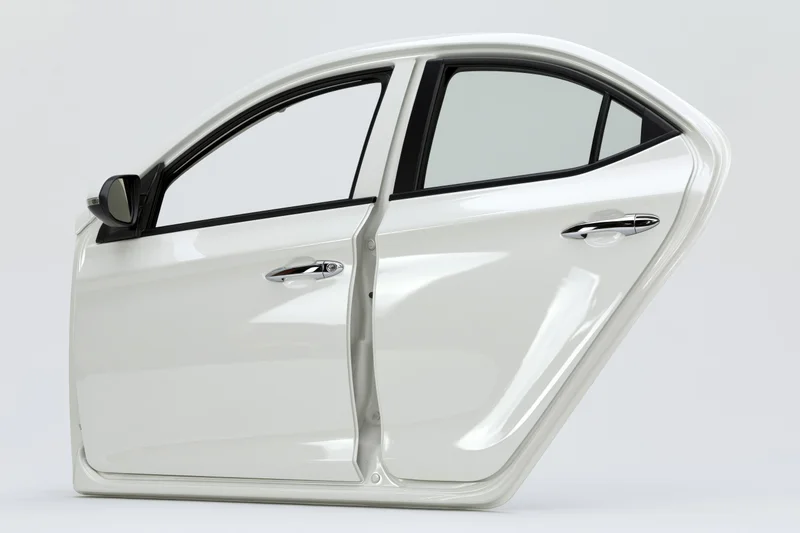 White car door standing upright isolated on white background