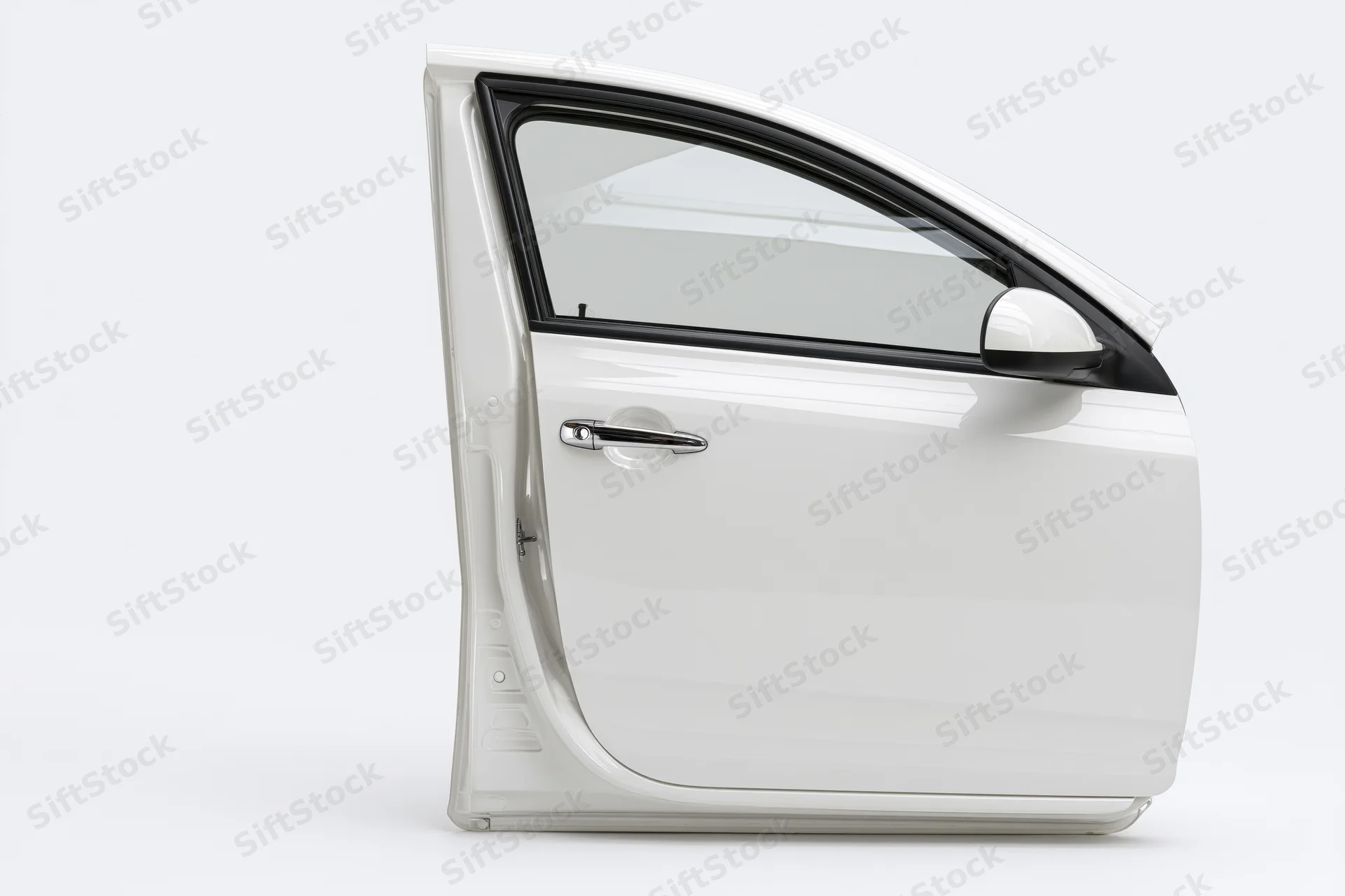 White car door standing upright isolated on white background