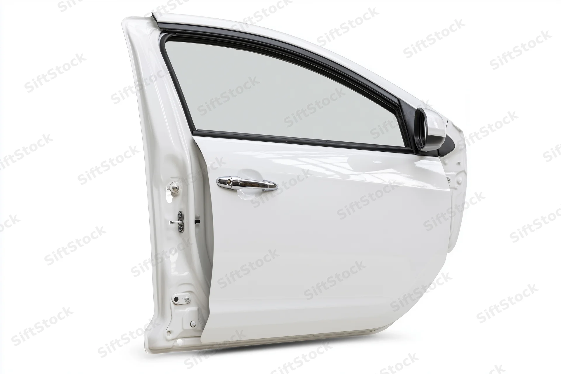 White car door standing upright isolated on white background