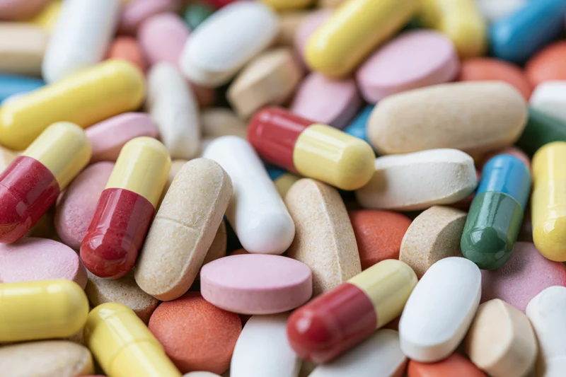Assorted pharmaceutical pills and capsules piled together