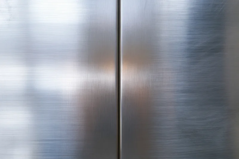 Two brushed stainless steel panels meeting at a vertical seam