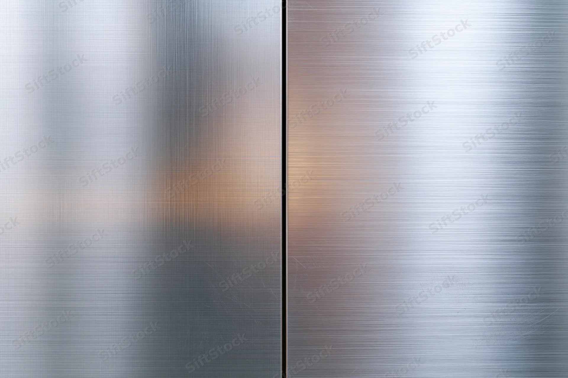 Two brushed stainless steel panels meeting at a vertical seam