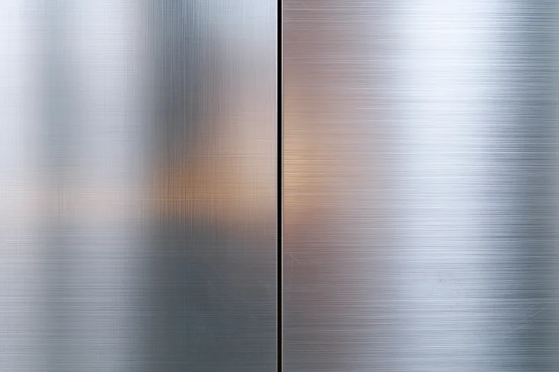Two brushed stainless steel panels meeting at a vertical seam