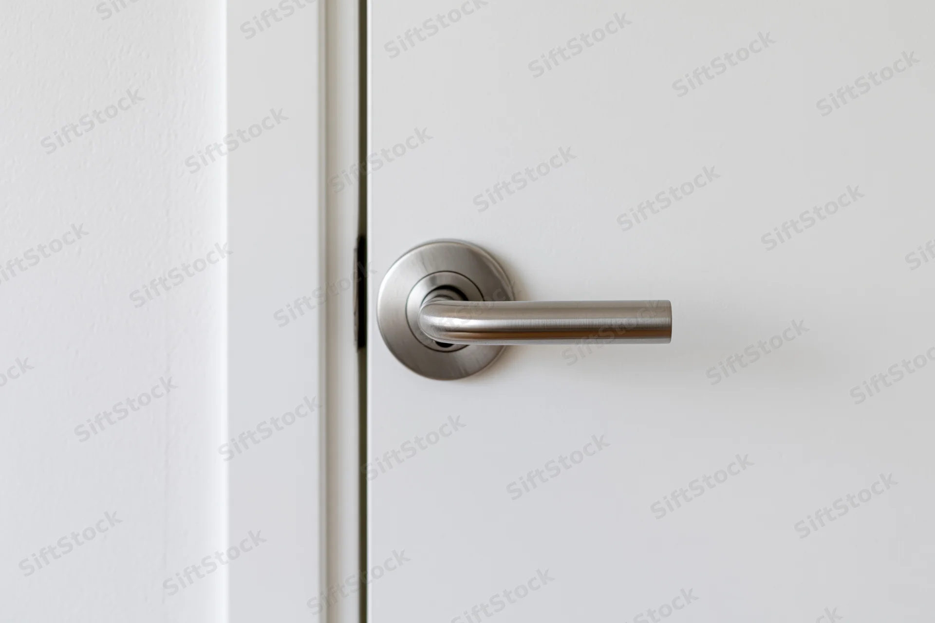 White interior door with brushed stainless steel lever handle