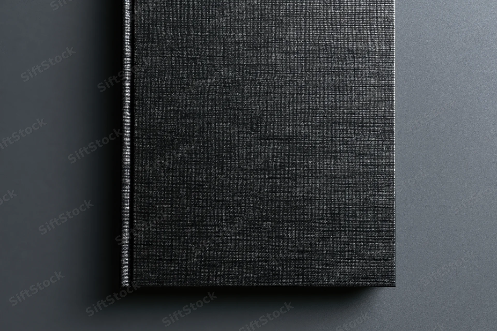 Black hardcover book lying flat on dark surface