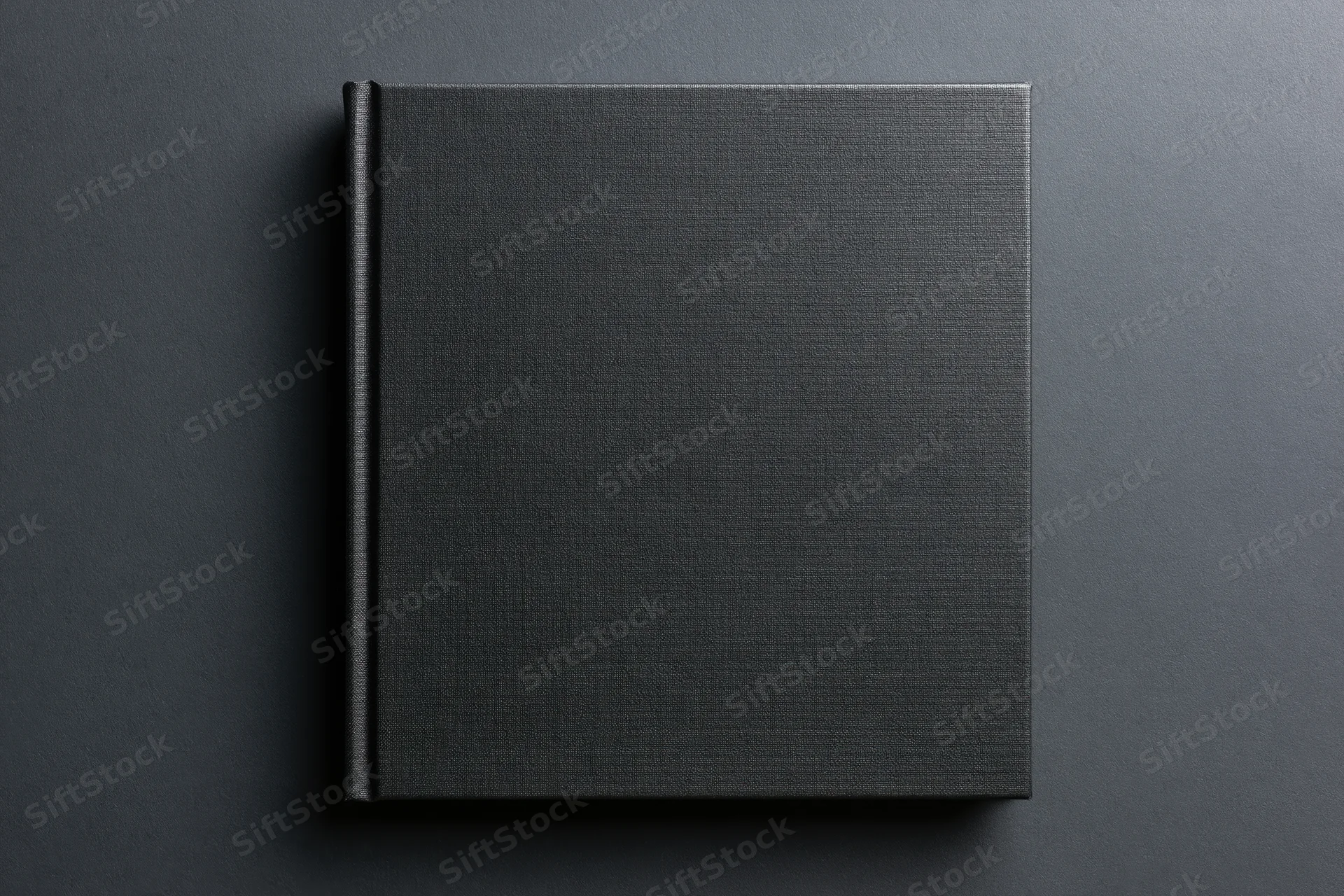 Black hardcover book lying flat on dark surface