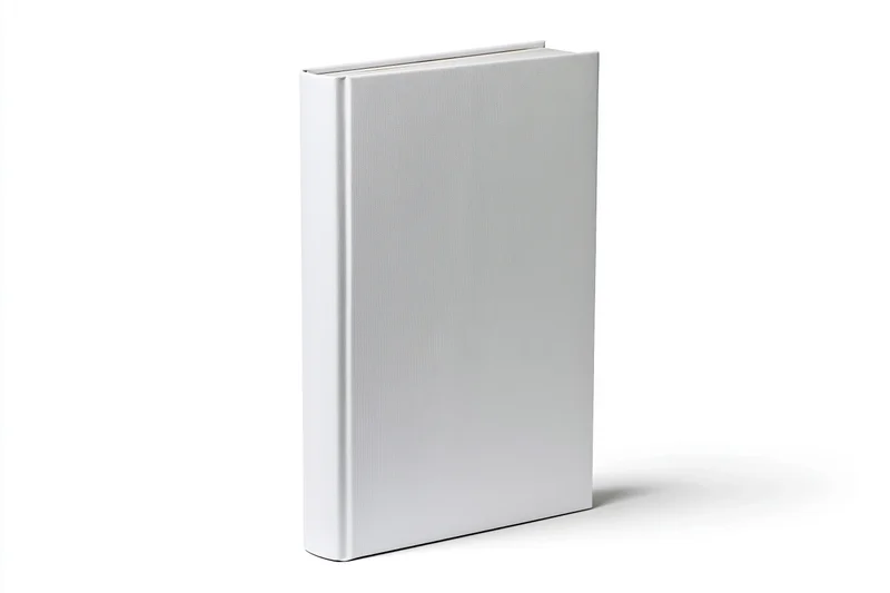 Blank white hardcover book standing upright on plain white background