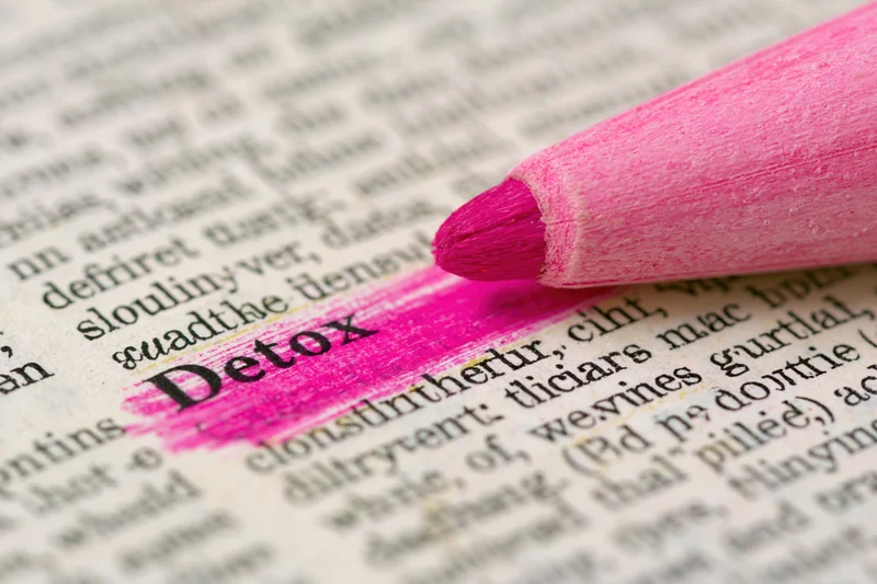 Pink highlighter marking the word detox in a dictionary page