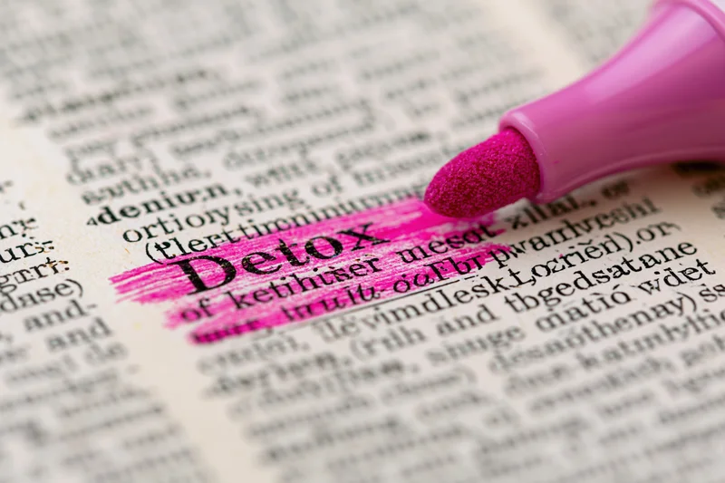 Pink highlighter marking the word detox in a dictionary page