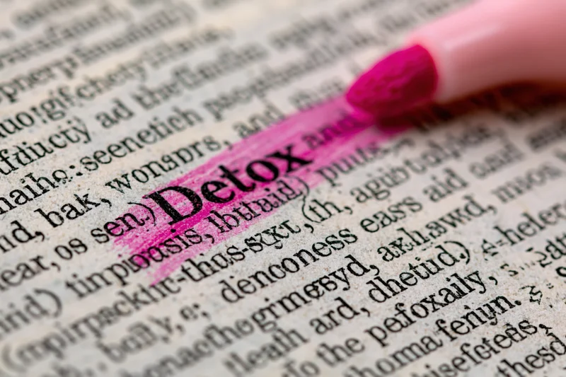 Pink highlighter marking the word detox in a dictionary page