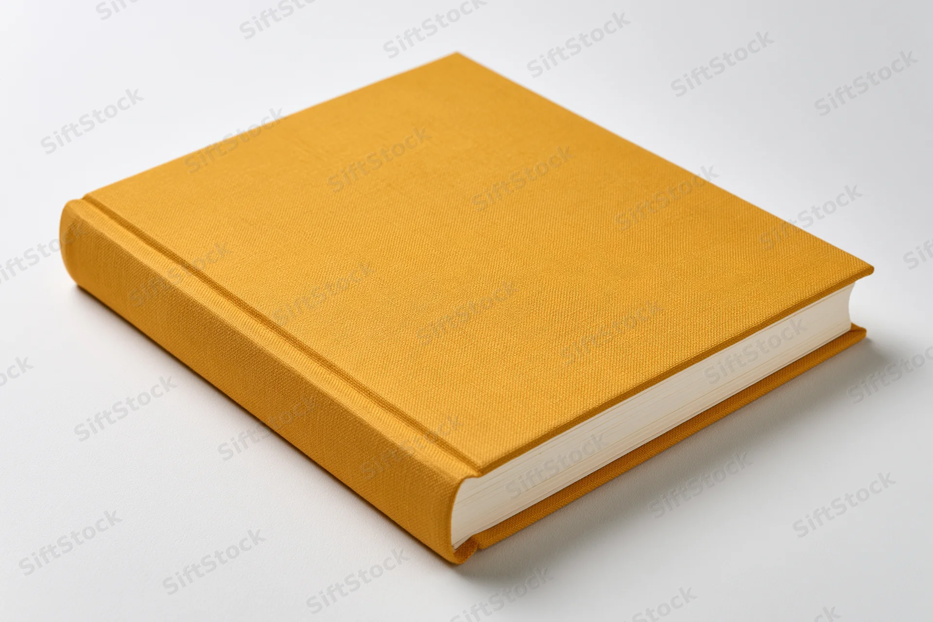 Mustard-yellow hardcover book with plain cloth cover on white background