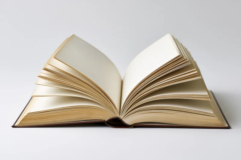 Open hardcover book with pages fanned outward mid-flip on white background