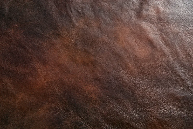 Close-up of dark brown full-grain leather surface showing natural texture and grain pattern