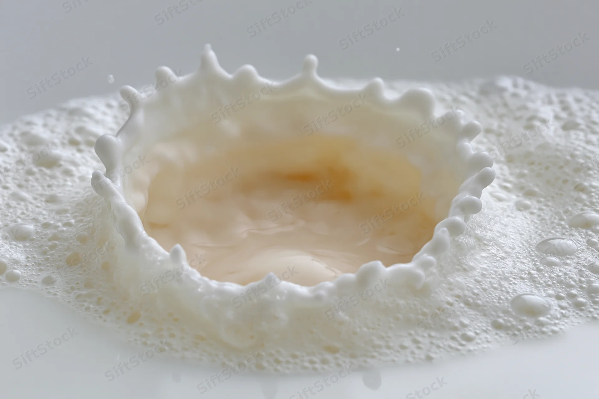 Milk splash forming a crown shape on a white surface