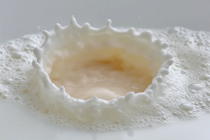 Milk splash forming a crown shape on a white surface