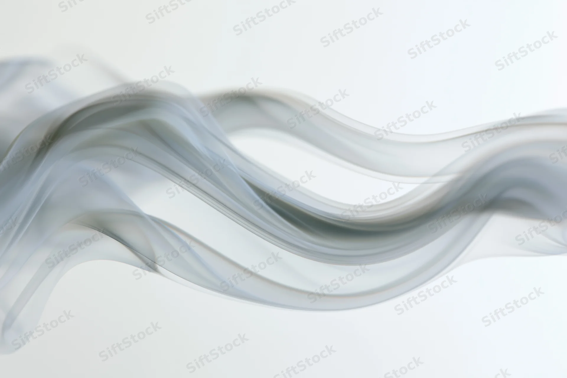 Thin wisp of white smoke curling and rising in soft undulating waves against a light background