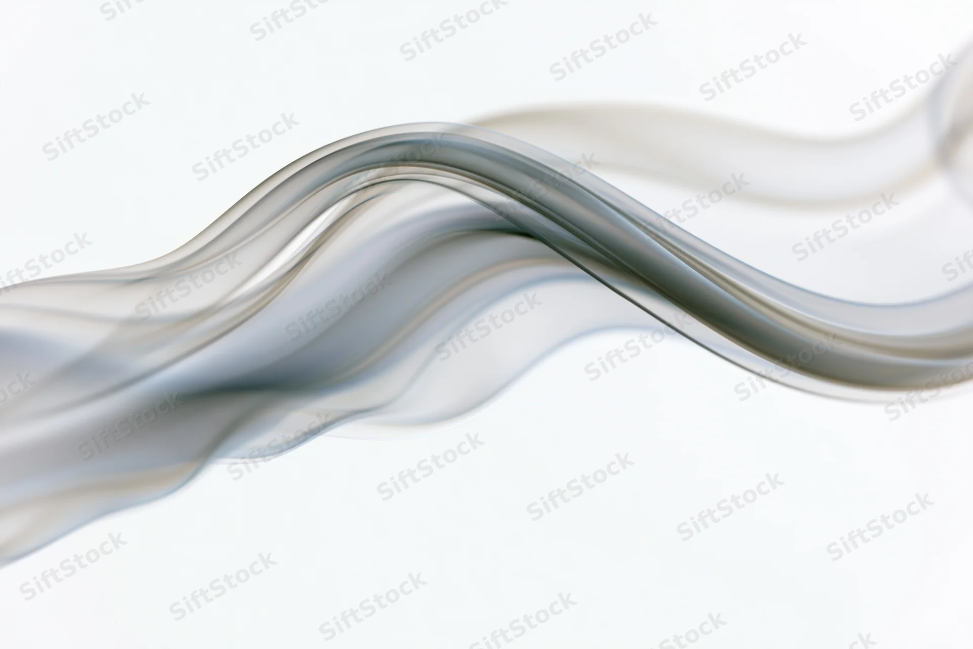Thin wisp of white smoke curling and rising in soft undulating motion against a plain white background